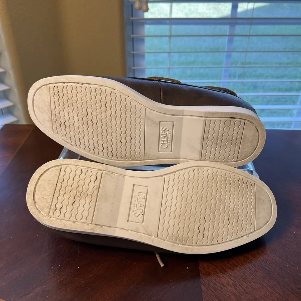 Chaps Benny Boat Shoes Mens Sz 7.5 Brown Cognac Slip On Memory Foam Nautical